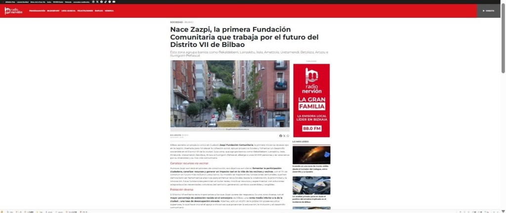 Nace Zazpi, la primera Fundación Comunitaria que trabaja por el futuro del Distrito VII de Bilbao. Radio Nervión